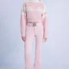 Αδιάβροχη φόρμα σκι με ζώνη σε χρώμα Powder Pink