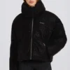 Αδιάβροχο κοντό oversized μπουφάν σκι σε μαύρο λεοπάρ