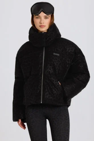 Αδιάβροχο κοντό oversized μπουφάν σκι σε μαύρο λεοπάρ
