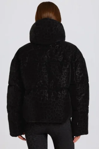Αδιάβροχο κοντό oversized μπουφάν σκι σε μαύρο λεοπάρ
