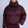 Αδιάβροχο κοντό oversized μπουφάν σκι σε μπορντό χρώμα