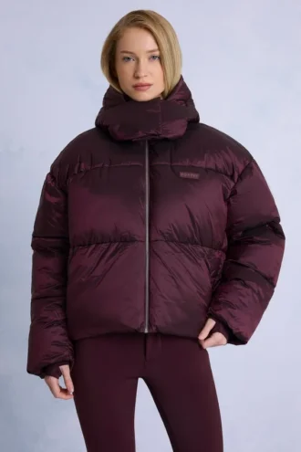 Αδιάβροχο κοντό oversized μπουφάν σκι σε μπορντό χρώμα