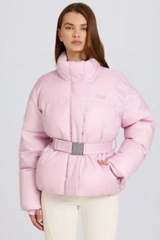 Αδιάβροχο μπουφάν σκι με ζώνη σε χρώμα Powder Pink