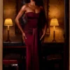Aisra Σατέν Peekaboo Bandeau Draped Gown σε χρώμα Wine Red