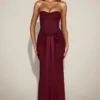 Aisra Σατέν Peekaboo Bandeau Draped Gown σε χρώμα Wine Red