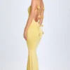Aldona Slinky Jersey Φόρεμα με λουλουδάτο απλικέ σε παστέλ κίτρινο