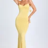 Aldona Slinky Jersey Φόρεμα με λουλουδάτο απλικέ σε παστέλ κίτρινο