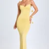 Aldona Slinky Jersey Φόρεμα με λουλουδάτο απλικέ σε παστέλ κίτρινο