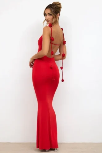 Aldona Slinky Jersey Rose Detail Evening Gown σε κόκκινο