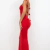 Aldona Slinky Jersey Rose Detail Evening Gown σε κόκκινο