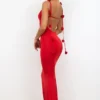 Aldona Slinky Jersey Rose Detail Evening Gown σε κόκκινο