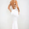 Aldona Slinky Jersey βραδινό φόρεμα με λεπτομέρειες από τριαντάφυλλα σε λευκό