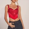 Allure Sweetheart-Neck Lace-Up Corset Μπλούζα σε ροζ κόκκινο