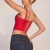 Allure Sweetheart-Neck Lace-Up Corset Μπλούζα σε ροζ κόκκινο
