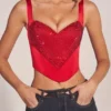 Allure Sweetheart-Neck Lace-Up Corset Μπλούζα σε ροζ κόκκινο