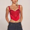 Allure Sweetheart-Neck Lace-Up Corset Μπλούζα σε ροζ κόκκινο