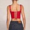 Allure Sweetheart-Neck Lace-Up Corset Μπλούζα σε ροζ κόκκινο