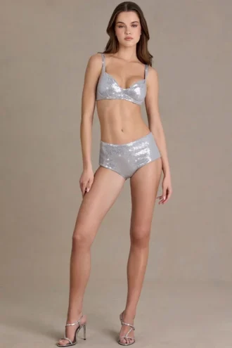 Amaris Sequin Mesh Bralette σε ασημί