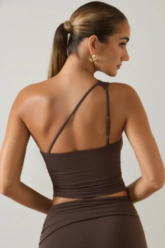 Andi Modal One-Shoulder Μπλούζα σε χρώμα σοκολάτας