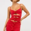 Aniela Slinky Jersey Rose Detail Cut Out Μίνι Φορέμα σε κόκκινο