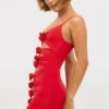 Aniela Slinky Jersey Rose Detail Cut Out Μίνι Φορέμα σε κόκκινο