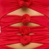 Aniela Slinky Jersey Rose Detail Cut Out Μίνι Φορέμα σε κόκκινο