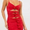 Aniela Slinky Jersey Rose Detail Cut Out Μίνι Φορέμα σε κόκκινο
