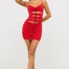 Aniela Slinky Jersey Rose Detail Cut Out Μίνι Φορέμα σε κόκκινο