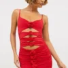 Aniela Slinky Jersey Rose Detail Cut Out Μίνι Φορέμα σε κόκκινο