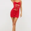 Aniela Slinky Jersey Rose Detail Cut Out Μίνι Φορέμα σε κόκκινο