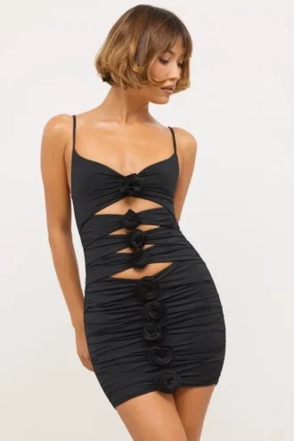 Aniela Slinky Jersey Rose Detail Cut Out Μίνι Φορέμα σε μαύρο