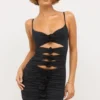 Aniela Slinky Jersey Rose Detail Cut Out Μίνι Φορέμα σε μαύρο