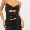 Aniela Slinky Jersey Rose Detail Cut Out Μίνι Φορέμα σε μαύρο