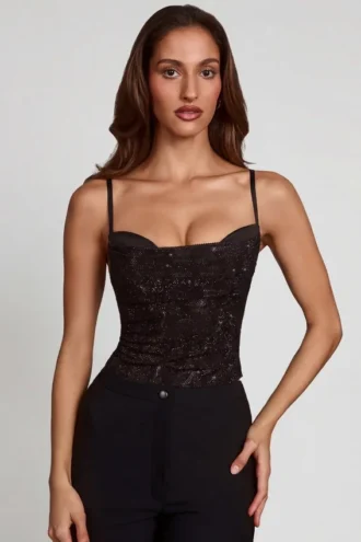 Armelia Μπλούζα με διακοσμημένο λαιμόκοψη Peekaboo σε μαύρο