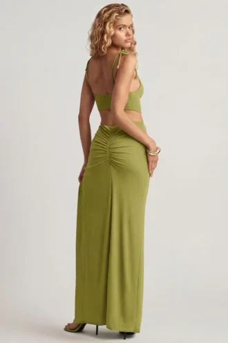 Asymmetric Μάξι Φορέμα Imara Textured Jersey σε χρώμα Olive Green