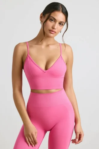 Αθλητικό σουτιέν Define Luxe με V-neck σε έντονο ροζ