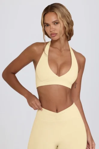 Αθλητικό σουτιέν με V-neck από βουρτσισμένο τζέρσεϊ σε χρώμα Lemon Marl