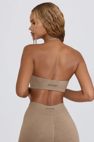 Αθλητικό σουτιέν με V-neck από βουρτσισμένο τζέρσεϊ σε χρώμα Mocha Marl