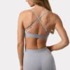 Αθλητικό σουτιέν Soft Active με σταυρωτές τιράντες σε γκρι μάρλ