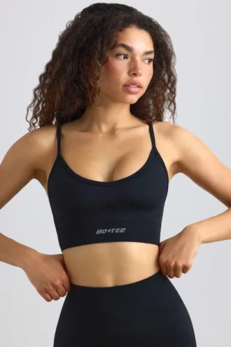 Αθλητικό σουτιέν Super Sculpt Seamless με στρογγυλό λαιμό σε μαύρο