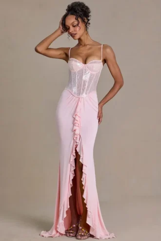 Beatrix Premium Embellished Lace Corset Gown σε Baby Pink