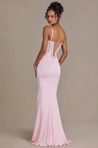 Beatrix Premium Embellished Lace Corset Gown σε Baby Pink