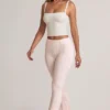 Bebe Modal Foldover Mid-Rise Flared Trousers in Stripe Print Bebe Modal Foldover Mid-Rise Flared Trousers in Stripe Print