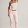 Bebe Modal Foldover Mid-Rise Flared Trousers in Stripe Print Bebe Modal Foldover Mid-Rise Flared Trousers in Stripe Print