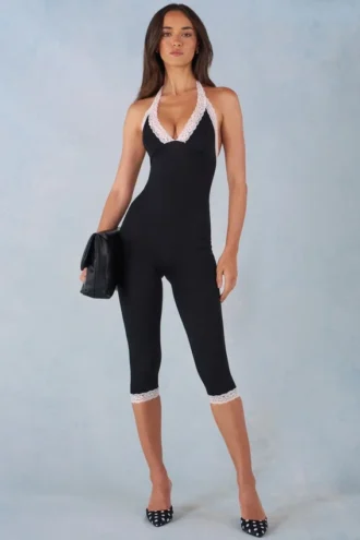 Calla Modal Lace-Trim Capri Ολόσωμη Φόρμα σε μαύρο