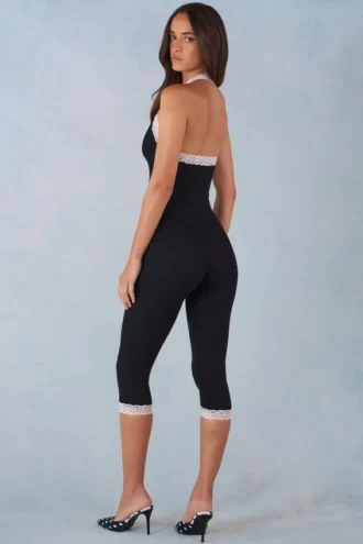 Calla Modal Lace-Trim Capri Ολόσωμη Φόρμα σε μαύρο