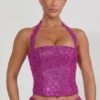 Caralie Embellished Halterneck Corset Μπλούζα σε ματζέντα