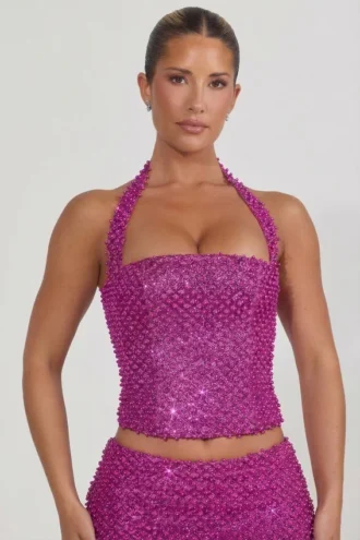 Caralie Embellished Halterneck Corset Μπλούζα σε ματζέντα