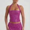 Caralie Embellished Halterneck Corset Μπλούζα σε ματζέντα