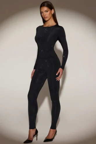 Cassie Embellished Jersey High-Waisted Leggings σε μαύρο
